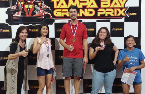 adult go-karting award ceremony